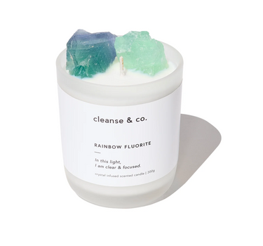 Rainbow Fluorite Crystal Candle – Clear & Focused